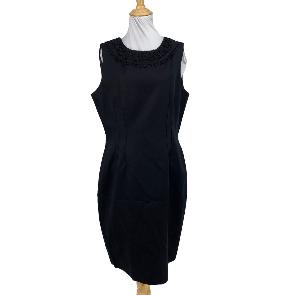 T Tahari Dress Womens 14 Black Textured Neck Back Zip Sleeveless Sheath Lined